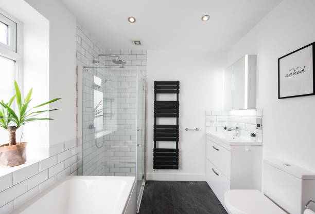 property bathroom interiors - home decoration stock pictures, royalty-free photos & images