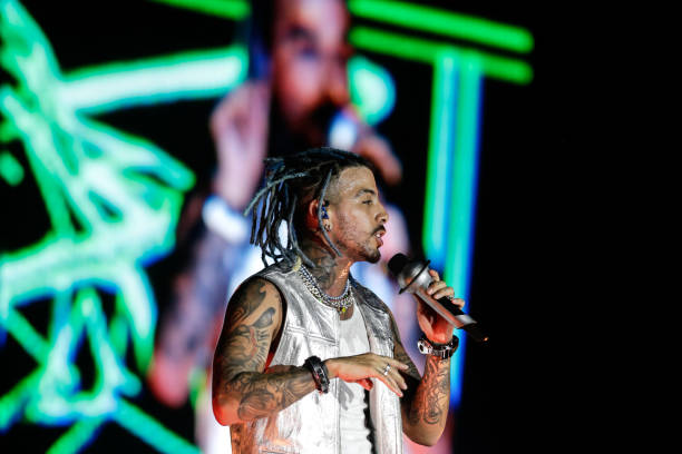 Puerto Rican singer Rauw Alejandro performs during a concert at Andres Quintana Roo Stadium on May 24, 2023 in Cancun, Mexico.