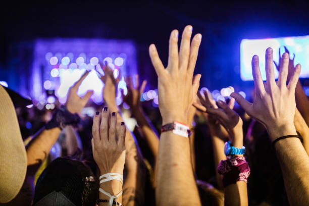put your hands up high for this music festival! - concert stock pictures, royalty-free photos & images