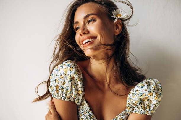 radiant happiness in a soft and natural moment - fashion stock pictures, royalty-free photos & images