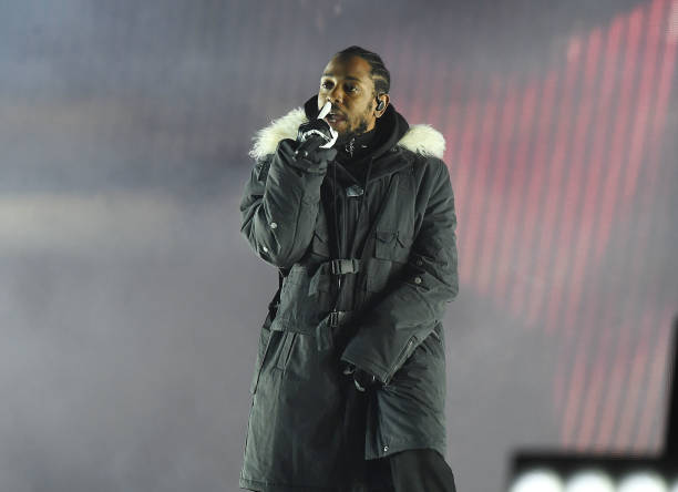 Rapper Kendrick Lamar performs during half time during 2018 College Football Playoff National Championship Game at Centennial Olympic Park on January...