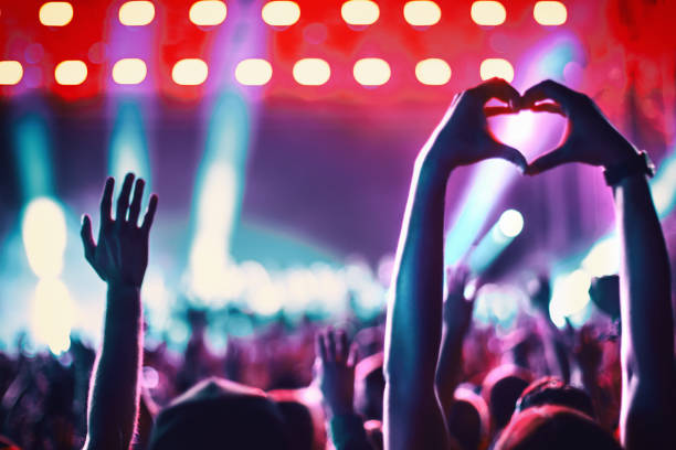 rave party silhouettes. - concert stock pictures, royalty-free photos & images