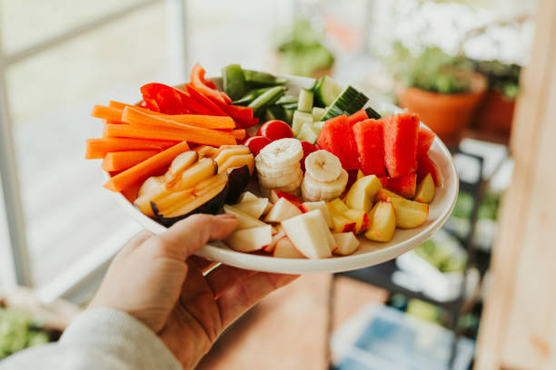 raw vegetables and fruit thats good for gut health microbiome - food stock pictures, royalty-free photos & images