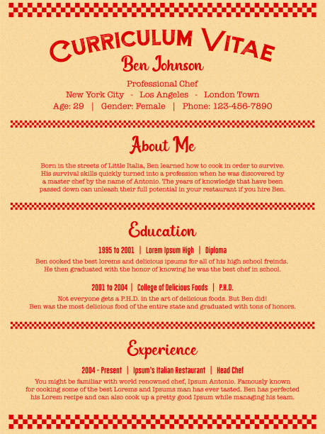 red chef or cook job resume or curriculum vitae template in clean retro diner menu style - junk food stock illustrations