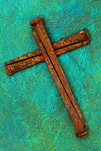 religious: cross of old rusty square nails - nails art stock pictures, royalty-free photos & images
