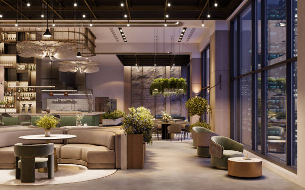 rendu 3d d’un intérieur de restaurant luxueux - home decoration photos et images de collection