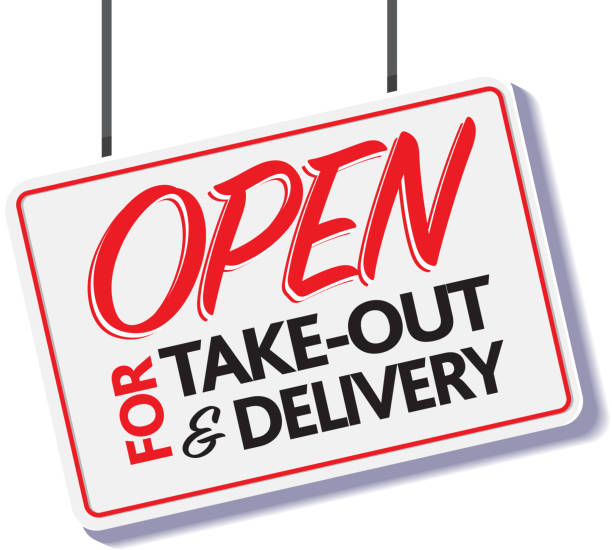restaurant open for take out and delivery signage - junk food stock illustrations