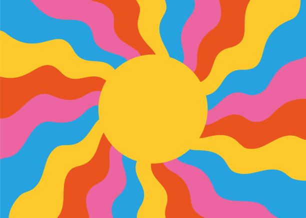 retro banner with sun and rays in style of 70s. - concert stock illustrations