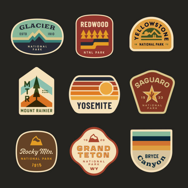 retro national park badges - travel stock illustrations