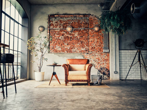 retro style shared office workspace interior - home decoration stock pictures, royalty-free photos & images