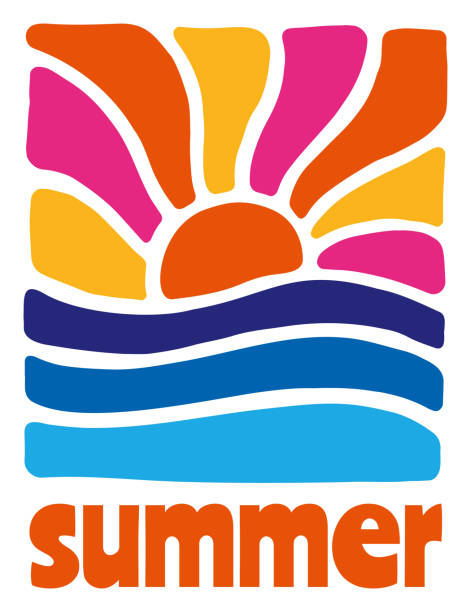 retro sunset above the sea or ocean with sun and water silhouette. - concert stock illustrations