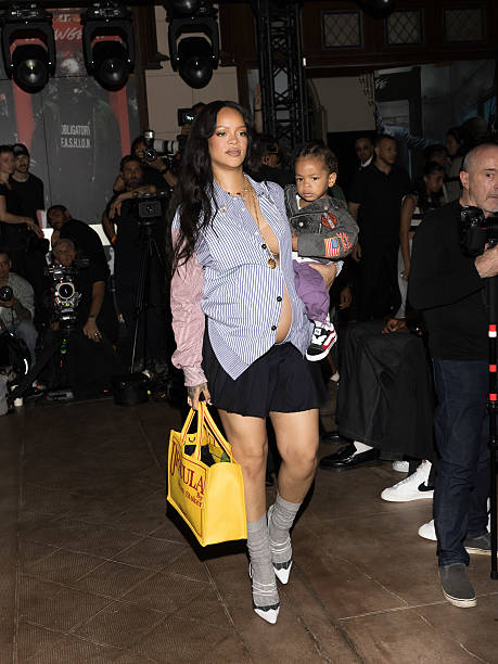 Rihanna and son Riot attend the AWGE Menswear Spring/Summer 2026 show as part of Paris Fashion Week on June 27, 2025 in Paris, France.