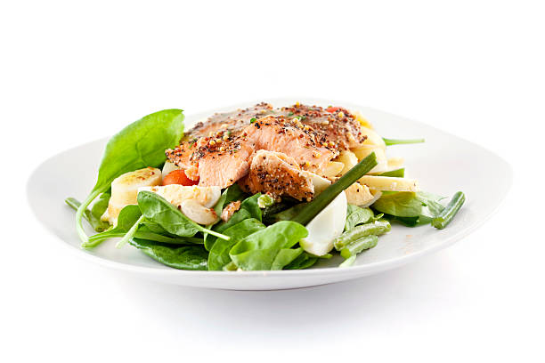 roasted salmon salad - food stock pictures, royalty-free photos & images