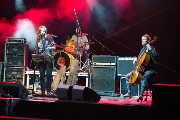 rock band playing on the stage - concert stock pictures, royalty-free photos & images