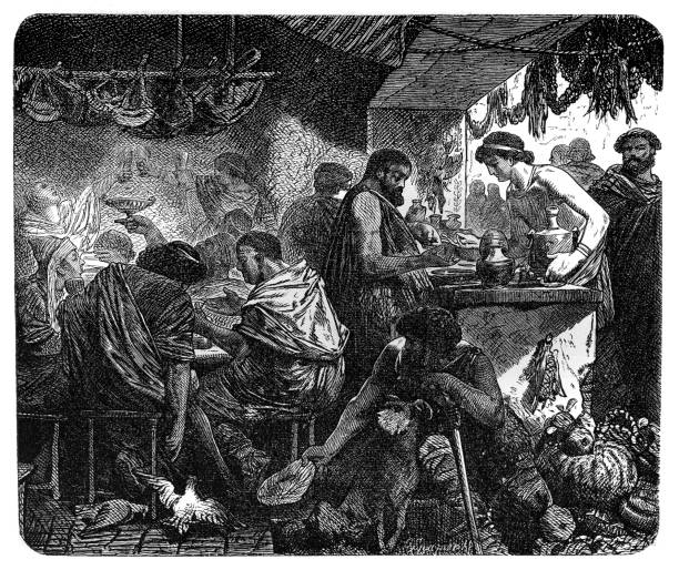 roman tavern - food stock illustrations