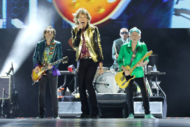 Ronnie Wood, Mick Jagger, Steve Jordan , and Keith Richards and of The Rolling Stones perform during 'Stones Tour '24 Hackney Diamonds' at MetLife...