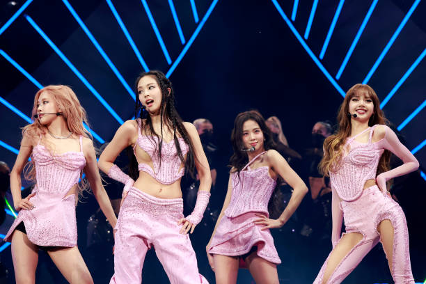 Rosé, Jennie, Jisoo, and Lisa of BLACKPINK perform at the Coachella Stage during the 2023 Coachella Valley Music and Arts Festival on April 22, 2023...