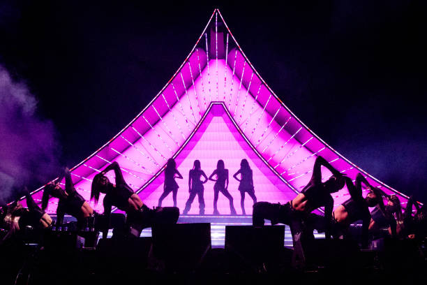 Rosé, Jennie, Lisa, and Jisoo of BLACKPINK perform at the Coachella Stage during the 2023 Coachella Valley Music and Arts Festival on April 22, 2023...