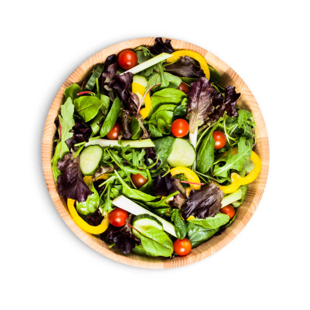 salad bowl with green salad - food stock pictures, royalty-free photos & images