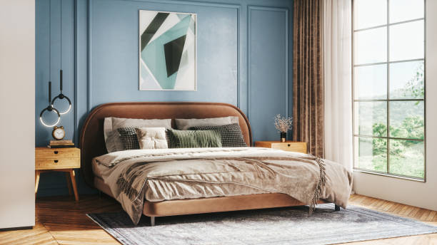 scandinavian style bedroom - home decoration stock pictures, royalty-free photos & images