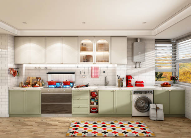 scandinavian style domestic kitchen - food stock pictures, royalty-free photos & images