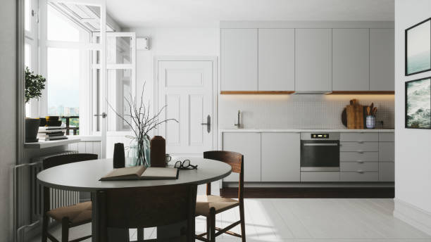 scandinavian style kitchen - home decoration stock pictures, royalty-free photos & images