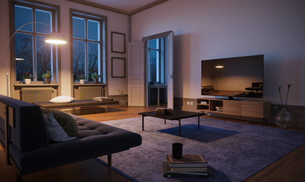 scandinavische stijl woonkamer interieur - home decoration stockfoto's en -beelden