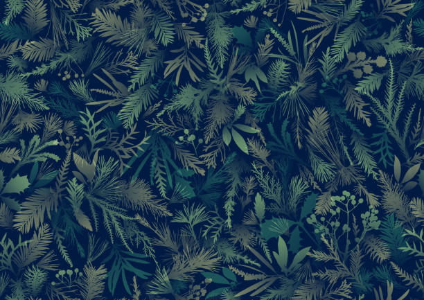 seamless camouflage winter christmas plants pattern wallpaper background - home decoration stock illustrations