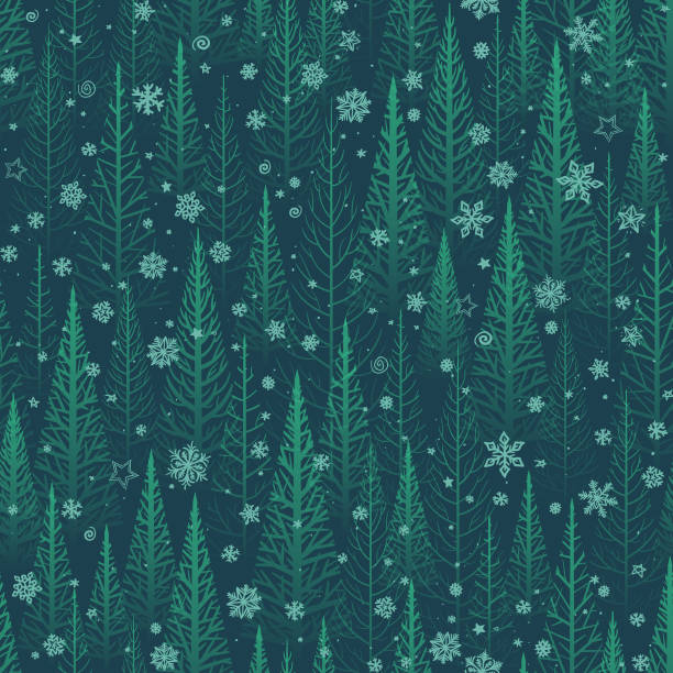 seamless green winter forest background - home decoration stock illustrations