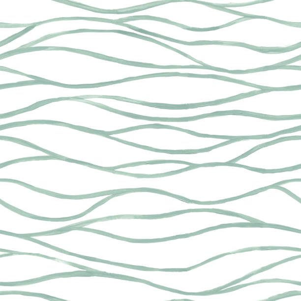 seamless narrow lines in a shade of green pastel hand painted on white paper background - abstract simple illustration of seaweed in vector - brush strokes full of imperfections and textured effects - home decoration stock il