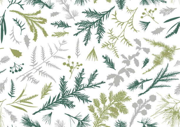 seamless realistic christmas plants wallpaper background - home decoration stock illustrations