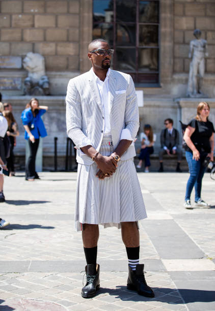 Serge Ibaka is seen outside Thom Browne during Paris Fashion Week - Menswear Spring/Summer 2020 on June 22, 2019 in Paris, France.
