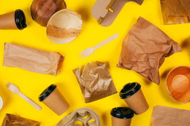 set of paper containers and utensils - junk food stock pictures, royalty-free photos & images