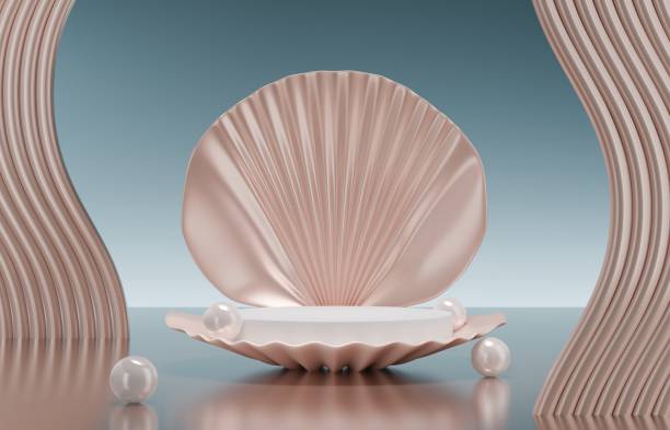 shell shape pedestal product background - fashion stock pictures, royalty-free photos & images