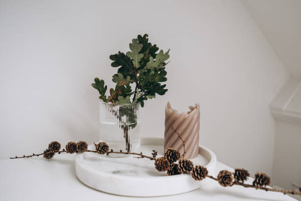 simple natural home decoration. scandinavian style. christmas and winter decoration - home decoration stock pictures, royalty-free photos & images