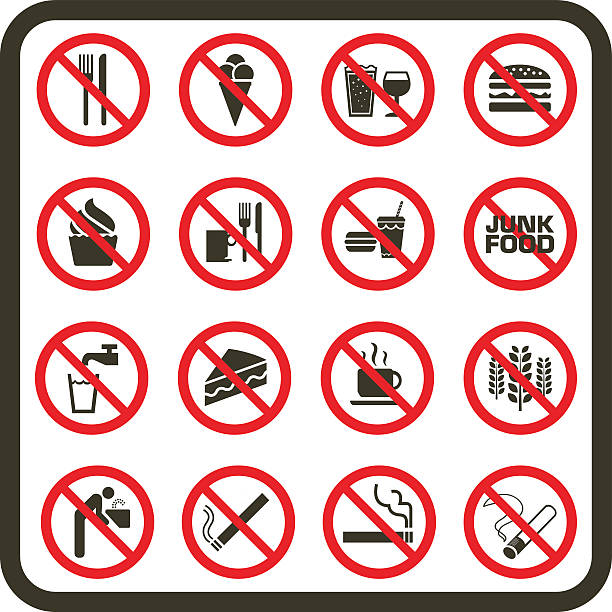 simple prohibited food, drink and smoking signs - food stock illustrations