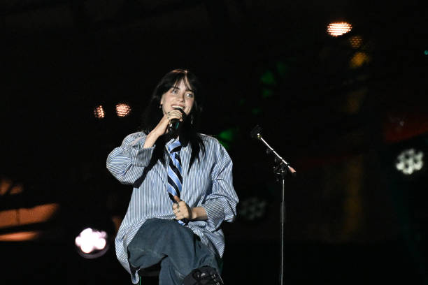 Singer Billie Eilish performs during a 'Global Citizen' concert in Paris on June 22, 2023. International artist headlined the bill for a concert for...