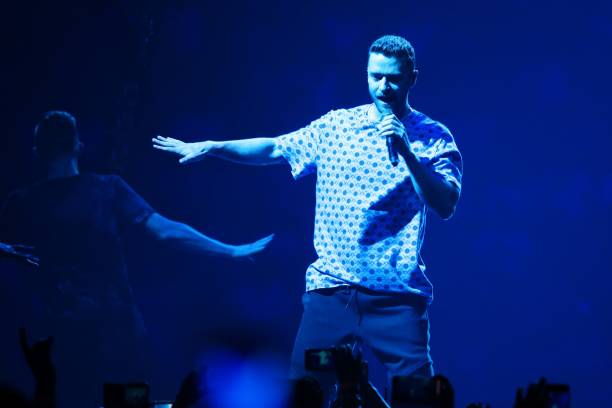Singer Justin Timberlake performs on stage during a concert at the Telenor Arena in Oslo, on August 2, 2018. / Norway OUT