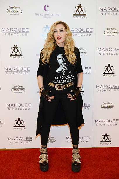 Singer Madonna arrives at the Marquee Nightclub at The Cosmopolitan of Las Vegas to host an after party for her Rebel Heart Tour concert stop on...