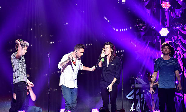 Singers Niall Horan, Liam Payne, Harry Styles and Louis Tomlinson of One Direction perform onstage during 102.7 KIIS FMs Jingle Ball 2015 Presented...