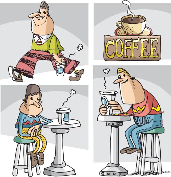 sketchy coffee customer - junk food stock illustrations
