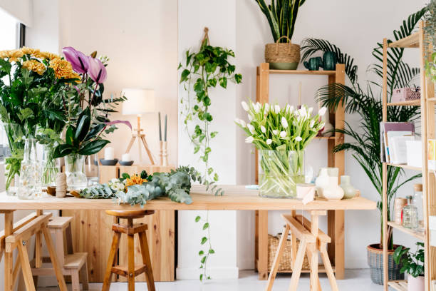 small flower business. florist and small business concept. - home decoration stock pictures, royalty-free photos & images