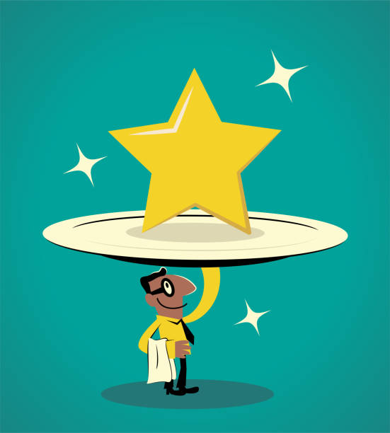 smiling businessman carrying a huge plate with a big star on it - food stock illustrations