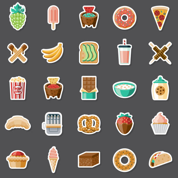 snacks sticker set - food stock illustrations