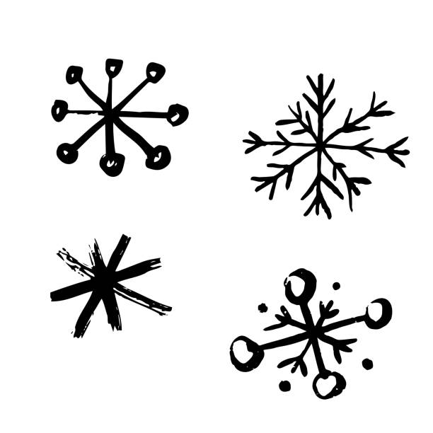 snowflakes collection hand drawn style - home decoration stock illustrations
