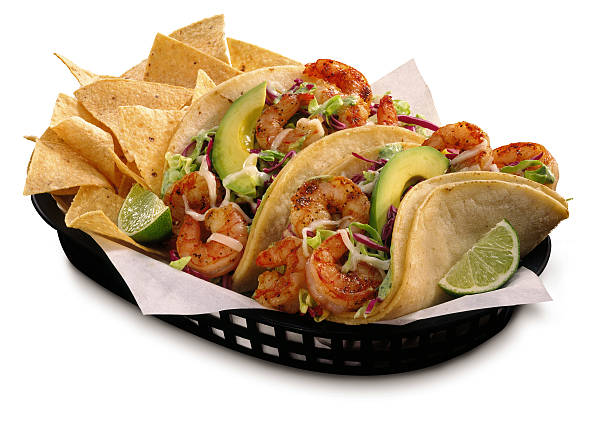 soft tacos in basket - junk food stock pictures, royalty-free photos & images