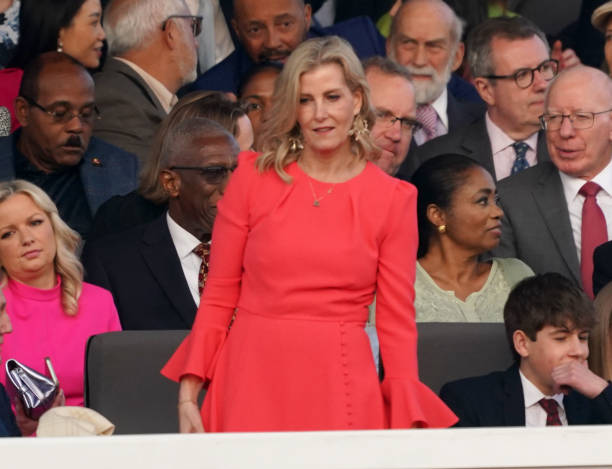 Sophie, Duchess of Edinburgh arrives to take her seat in the Royal Box for the Coronation Concert held in the grounds of Windsor Castle on May 7,...