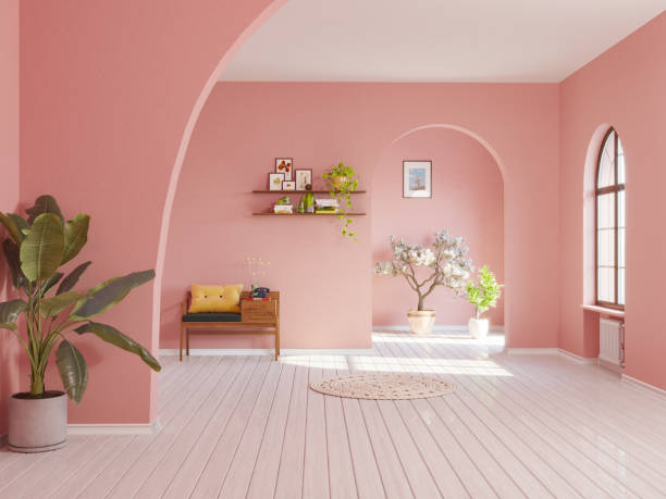 spanish villa in retro-style pink - home decoration stock pictures, royalty-free photos & images