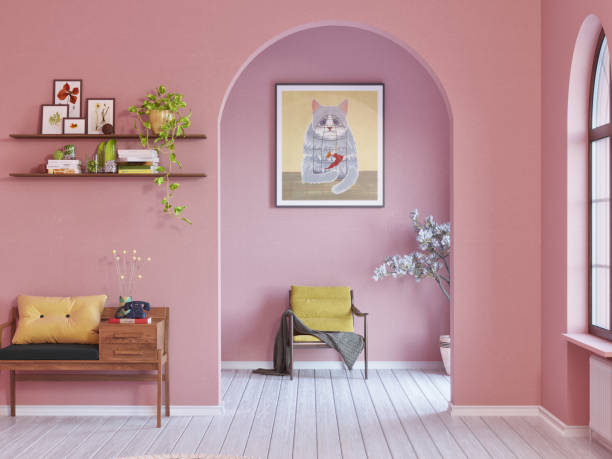spanish villa with portrait of cat - home decoration stock pictures, royalty-free photos & images