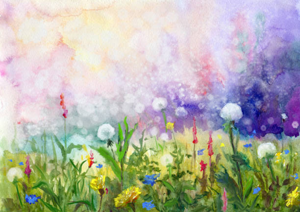 spring, watercolor painting - garden decoration stock illustrations